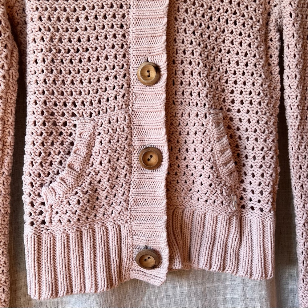 Abercrombie and Fitch | Loose knit baby pink wooden button sweater Women Medium - Picture 2 of 7